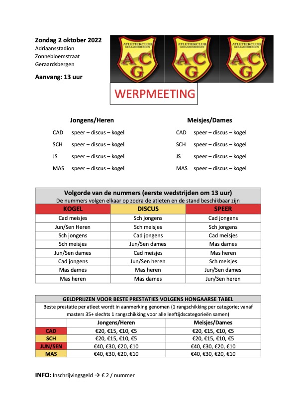 ACG Kampenmeeting @ Adriaansstadion Geraardsbergen | Geraardsbergen | Vlaams Gewest | België